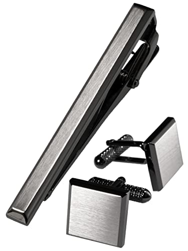 [TAVARAT] Tie Clip Tie Clips for Men Black Silver Light Gold Tie Bar Tie Pin Tps-163 - style: cufflinks set (black silver)