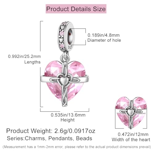HappyStar 925 Sterling Silver Birthstone Charms for bracelets Fashion Cross Love Heart Dangle Pendant Bead Charm fit charm bracelets Happy Birthday Gift for Women MOMs - color: j-October Birthstone Charm