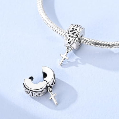 925 Sterling Silver Charms,Hypoallergenic Beads,Compatible with Pandora Bracelets and Necklaces,Women Holiday Gift Pendants - color: Fish Cross Clip