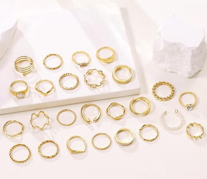 15-25 Pcs Chunky Gold Rings Set for Women, Stackable Finger Midi Rings, Dainty Gold Stacking Statement Womens ring pack - color: A-Gold-25Pcs