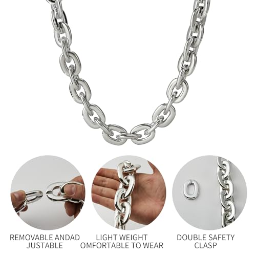 Passed colorfast test 39-inch Large Plastic Chain Necklace with Gift Box | 2/4 Pack with Gift Box,Gold Plastic Chain,Hip Hop Rapper Style, Fade Resistant,Detachable,for Parties, Awards,Prizes, Unisex - color: Silver