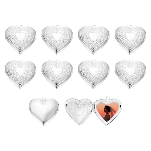 MECCANIXITY Custom Photo Locket Charm, Copper Retro Picture Locket Pendants for DIY Memorial KeyChains Necklace Bracelet Jewelry Making - color: Silver, style: Engraved Heart
