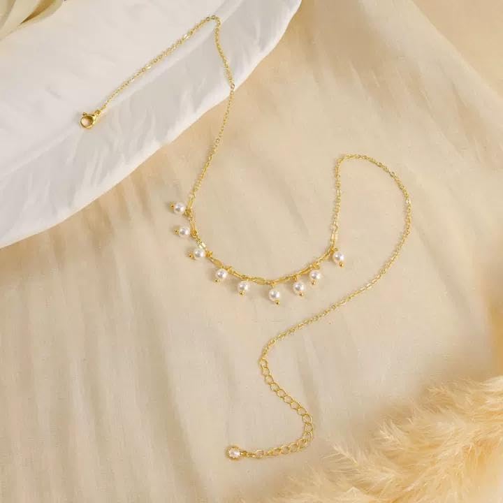 Pearl Necklaces for Women,Dainty Gold Pendant Necklaces Waterproof Jewelry | 14K Gold Plated Pearl Necklaces,Dainty Elegant Wedding Necklace,Small Cute Adjustable Minimalist Necklace,Non Tarnish Jewelry - color: GOLD-10