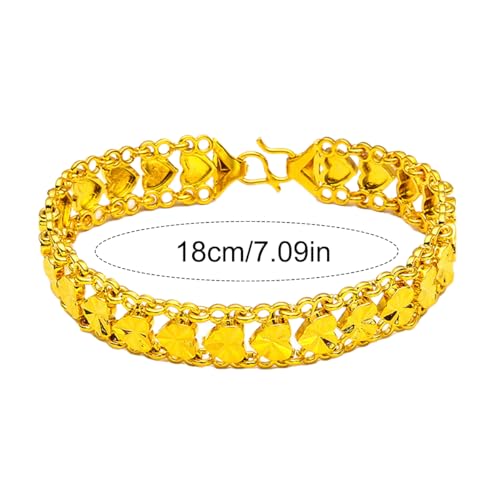 Vintage Gold Plated Heart Link Bracelet for Women Double Layer Hollow Band Heart Chain Fashion Jewelry
