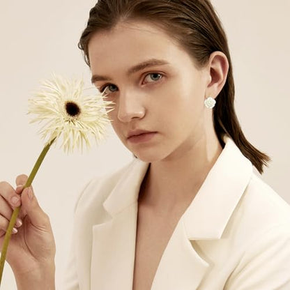 Handmade Bohemian Aesthetic Dainty Acrylic Flower Petal Leverback Earrings Sparkly 14K Gold Floral Dangle Drop Earrings for Women - color: Pearl White