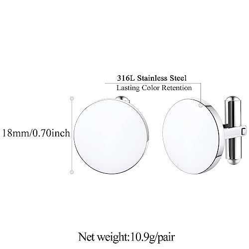 FindChic Stainless Steel Round Cufflinks with Custom Text/Picture/Monogram Letters 18K Gold Plated/Black Color for Men Groom Suits Shirts, with Gift Box - style: 01. simple round-custom text (stainless steel)