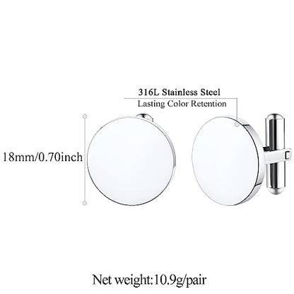 FindChic Stainless Steel Round Cufflinks with Custom Text/Picture/Monogram Letters 18K Gold Plated/Black Color for Men Groom Suits Shirts, with Gift Box - style: 01. simple round-custom text (stainless steel)