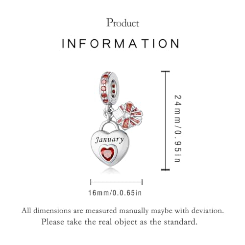 925 Sterling Silver Birthstone Charms Fit for Bracelet and Necklace Happy Birthday Charm Mother's Day Jewelry Gift for Women - color: 1-January