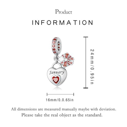 925 Sterling Silver Birthstone Charms Fit for Bracelet and Necklace Happy Birthday Charm Mother's Day Jewelry Gift for Women - color: 1-January