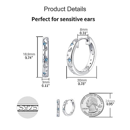 JSGEMSLEE Hypoallergenic Cubic Zirconia Hoop Earrings for Women 925 Sterling Silver Huggie Hoops Earrings CZ Earrings Jewelry Gifts - color: Star Moon Hoop