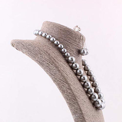Handmade Faux Pearl Necklace and Clip on Earrings Jewelry Sets for Women Bib Choker Collar Necklace - color: Grey-Necklace+Tassel Clip Earrings