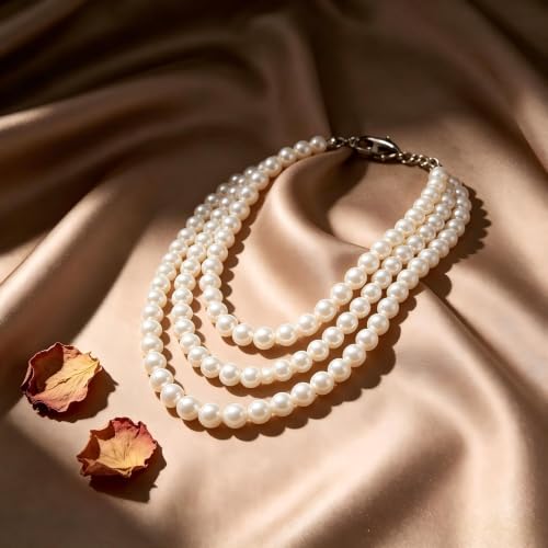Faux Pearl Necklace for Women Multi Strand Pearl Necklaces Layered Long Pearls Beaded Necklace Wedding Party Costume Jewelry - color: 01Pearl