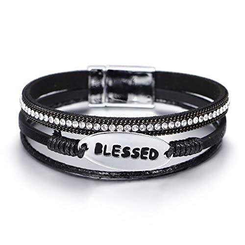 Bohemian Faux Leather Wrap Multi Layer Statement Bracelet Cross Christian Religious Leatherette Cuff Crystal Rhinestone Metallic Bead Inspirational Bracelets - color: F