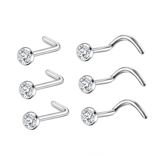 BelezaDosas 6pcs G23 Titanium Nose Studs 18G 20G Screw Nose Ring Press Fit 2mm 2.5mm 3mm Piercing Jewelry for Sensitive Skin - style: 20G/2.35mm