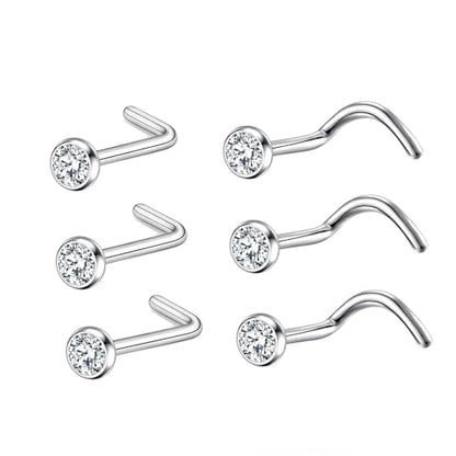 BelezaDosas 6pcs G23 Titanium Nose Studs 18G 20G Screw Nose Ring Press Fit 2mm 2.5mm 3mm Piercing Jewelry for Sensitive Skin - style: 20G/2.35mm