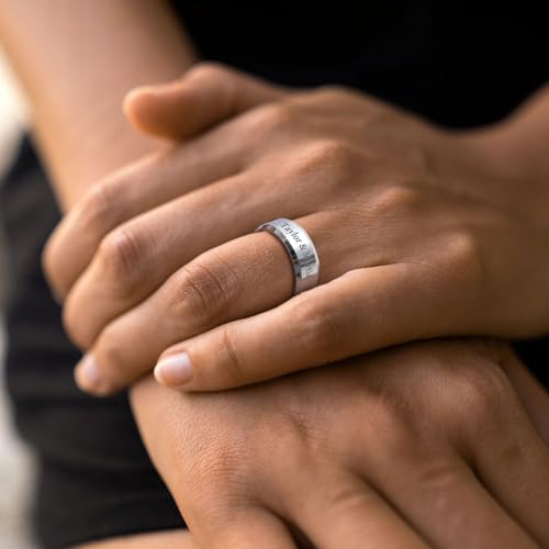 VNOX Customize Personalized Name Date Stainless Steel Simple Polished Finish Wedding Band Engagement Rings for Men Women,Size 6 - color: 8MM-Silver-Customize