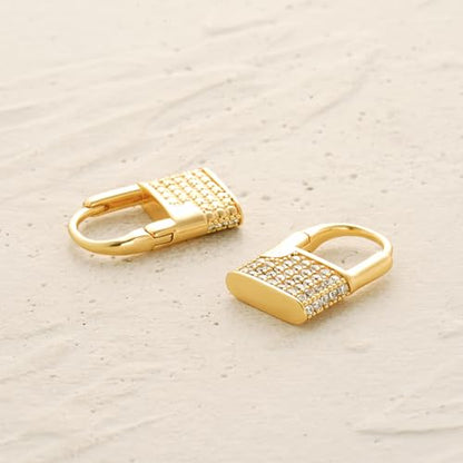 Women Gold Earrings Huggie Hoop Cubic Zirconia 14K Gold Plated Small Simple Hypoallergenic Everyday Jewelry - style: Padlock