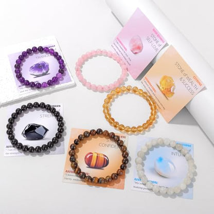 Crystal Beaded Bracelets for Women 4mm Clear Quartz Bead Handmade Gemstone Stretch Elastic Bracelet Natural Stone Crystal Healing Reiki Spiritual Jewelry Gifts - color: Citrine, size: 8mm