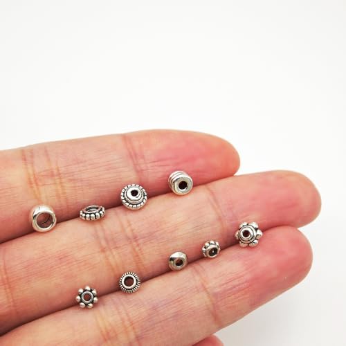 INSPIRELLE 450 Pieces Antique Silver Spacer Beads 4~5mm Metal Alloy Heishi Flat Rondelle Loose Beads for Bracelet Necklace Earring Jewelry Making - color: 450x Heishi Rondelle 4~5mm