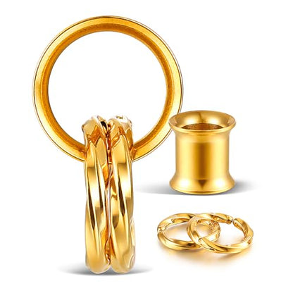 1 Pair Basic gauges+2 twisty rings Ear Tunnels Plugs 316 Stainless Steel Ear Gauges Weight Saddle Plugs Hypoallergenic expander Piercing Body Jewelry 00g 0g-1'' - color: Twisty-Gold, size: 8 mm