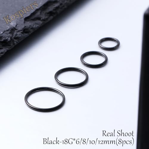 Nose Rings 20G 18G 16G 316L Surgical Steel Hinged Clicker Segment Nose Hoop Helix Cartilage Daith Tragus Sleeper Earrings Body Lip Piercing Jewelry for Women Men 6mm 7mm 8mm 10mm 12mm - style: 03:Black-18G*6/8/10/12mm(8pcs)
