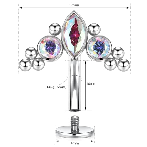 G23 Titanium Belly Jewelry 14G Flat Bottom Floating Belly Button Rings Curved Belly Barbell Navel Ring Belly Piercing 8/10/12/14mm Navel Rings Belly Piercings Jewelry for Women - color: Style6:Silver,AB CZ+Beads