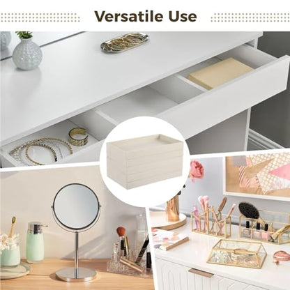 OMISTAR 8 Pcs Velvet Jewelry Trays, Stackable Jewelry Drawers Organizer Trays, Beige Wooden Jewelry Storage Trays 8.3 x 4.9 x 0.9 in, Jewelry Trays for for Earring Ring Necklace Pendants Bracelet