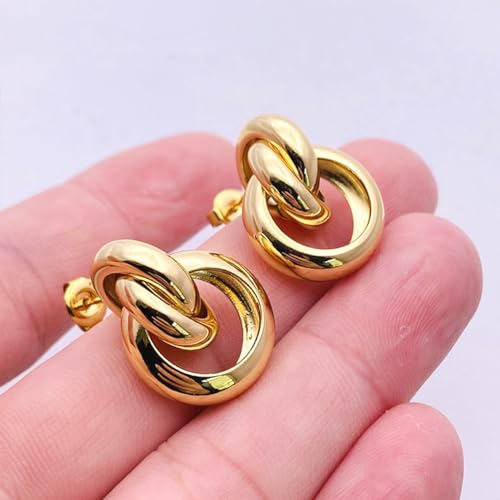 Jean Beau Chunky Gold Stud Earrings for Women Trendy Gold Plated Dangle Drop Prom Birthday Fashion Office Jewelry Gift - color: Knot