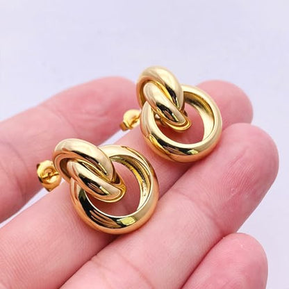 Jean Beau Chunky Gold Stud Earrings for Women Trendy Gold Plated Dangle Drop Prom Birthday Fashion Office Jewelry Gift - color: Knot