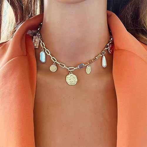 YANCHUN Layered Necklaces for Women Gold Necklace Stack Star Heart Choker Dainty Necklace Love Heart Chain Jewelry Gifts for Women - color: ZA-charm
