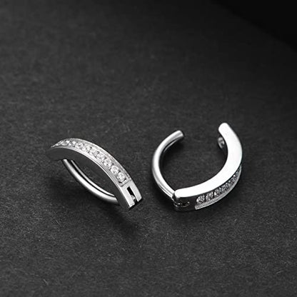Clicker Belly Button Ring Hoop Belly Button Ring 14G Navel Ring | Surgical stainless steel hinged belly button ring for belly button piercing, navel body jewelry for women and men - color: CZ-Silver