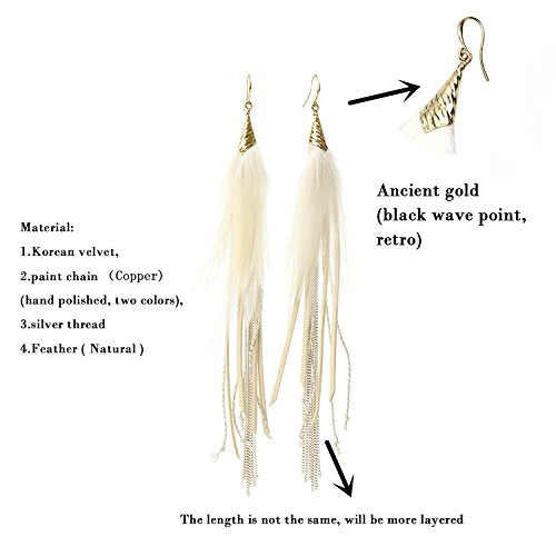Bohemian Feather Dangle Earrings for Women with Shell Beads Long Tassel Design Drop Earrings - style: Style-Beige