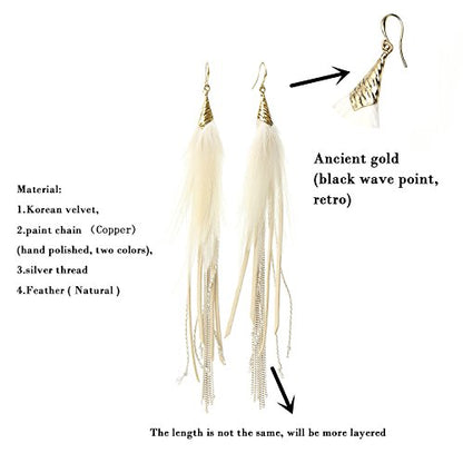 Bohemian Feather Dangle Earrings for Women with Shell Beads Long Tassel Design Drop Earrings - style: Style-Beige