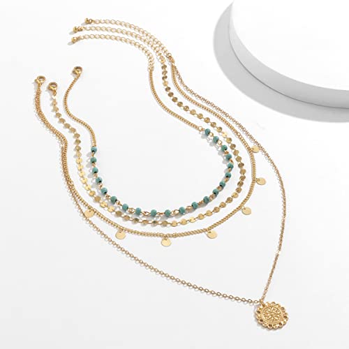 Dainty Layered Choker Necklace Bohemian Turquoise Necklace 14K Gold Plated Dainty Y Pendant Necklace Beach Fashion Pendant Choker - color: Gold-B