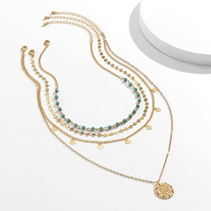 Dainty Layered Choker Necklace Bohemian Turquoise Necklace 14K Gold Plated Dainty Y Pendant Necklace Beach Fashion Pendant Choker - color: Gold-B