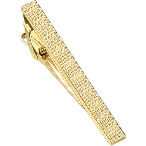 Gold Silver Black Tie Clips for Men, 2.36in Tie Bar & Pin with Gift Box | Solid Brass Protects Silk Ties. Men's Accessories ideal for Business, Wedding, Formal, Husband, Boyfriend, Father - style: Golden