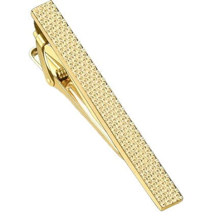 Gold Silver Black Tie Clips for Men, 2.36in Tie Bar & Pin with Gift Box | Solid Brass Protects Silk Ties. Men's Accessories ideal for Business, Wedding, Formal, Husband, Boyfriend, Father - style: Golden