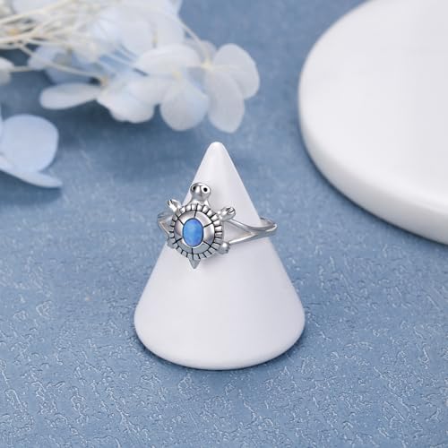 Alphm 925 Sterling Silver Toe Ring for Women Adjustable Open Toe Ring Foot Jewelry Gift - color: Blue Opal-Turtle
