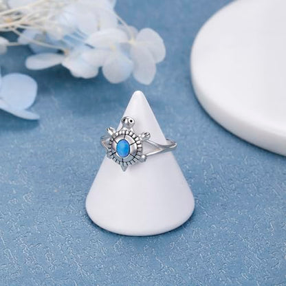 Alphm 925 Sterling Silver Toe Ring for Women Adjustable Open Toe Ring Foot Jewelry Gift - color: Blue Opal-Turtle
