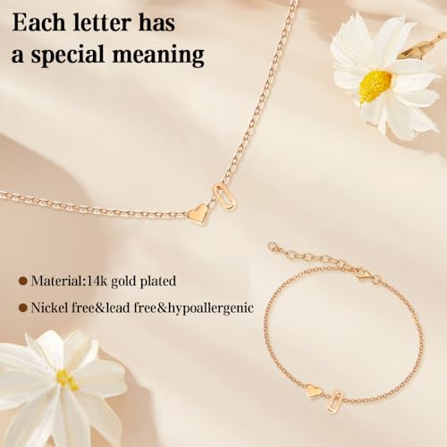 Gold Bracelets For Women Heart Initial Letter Pendant Necklace and Bracelet Set Personalized Jewelry Sets for Women Birthday Gifts for Mom Her Daughter Initial Necklace 14K Silver Plated - style: Gold-O