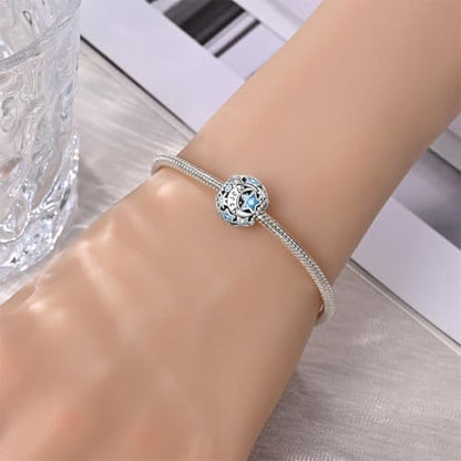 Star Moon 925 Sterling Silver Birthstone Charm for Bracelet Women Jewelry - color: March