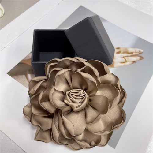 Dainty Fabric Rose Flower Large Brooch Lapel Pins Flower Brooches Pin Classic for Wedding Party Dance Banquet for Women Dress Suit Clothes Accessories Jewelry 100mm - color: Brown