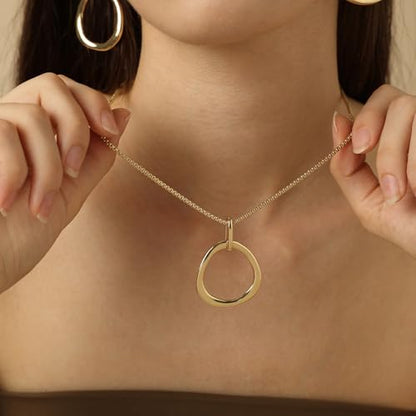 COBI T Bar Necklace for Women, Circle Pendant Necklaces,Gold Tone Finished Four Leaf Clover | Link Chain Necklace with T-Bar Charm, Adjustable 17"/18"+2" Jewelry Gift - color: Gold, style: Karma