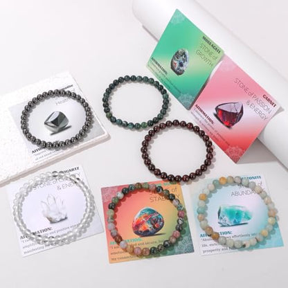 Crystal Beaded Bracelets for Women 4mm Clear Quartz Bead Handmade Gemstone Stretch Elastic Bracelet Natural Stone Crystal Healing Reiki Spiritual Jewelry Gifts - color: Clear Quartz, size: 6mm