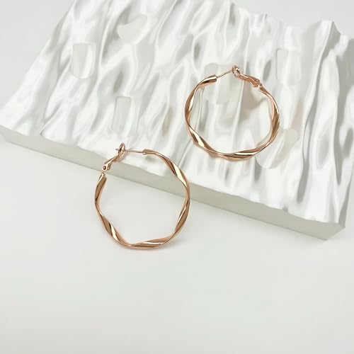 Rose/White/18k Gold Plated Hoop Earrings Lightweight Hoop Earrings For Women Loop Earrings 1in 2in - color: Rose Gold, size: 40mm