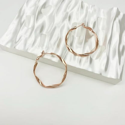 Rose/White/18k Gold Plated Hoop Earrings Lightweight Hoop Earrings For Women Loop Earrings 1in 2in - color: Rose Gold, size: 40mm