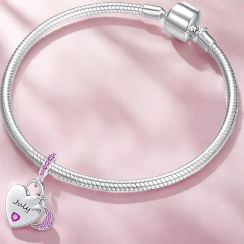 12 Months Birthstone Heart Charm Moon and Star Pendant Bead Compatible with Pandora Bracelet Women - style: July