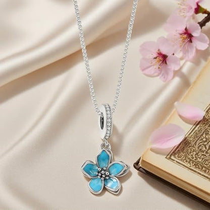 925 Sterling Silver Dainty Necklaces for Women Pendant Jewelry Gift for Her | Hypoallergenic Ocean Animal Love Cherry Blossom Jewelry, Ideal Valentine Birthday Christmas Graduation Gift for Wife Mom - color: Silver Deep Blue Cherry Blossom