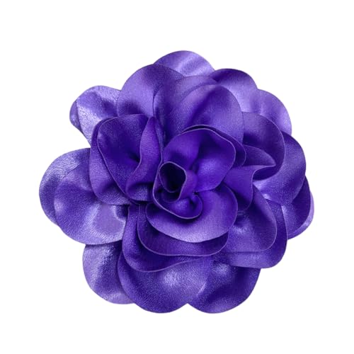Satin Fabric Rose Flower Extra Large Big Brooches Lapel Pins Silk Camellia Oversized Pin for Women Wedding Party Dance Banquet Dresses Suit Clothes Accessories Jewelry Gifts 7.5in - color: Purple