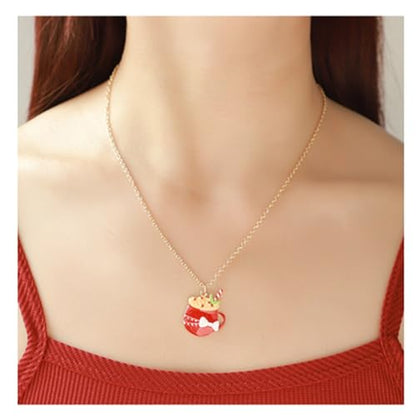 Gold Compass Charm Necklace for Women, Trendy Simple Dainty Inspirational Compass Butterfly Bow Knot Red Christmas Mug Sun Friendship Necklaces Graduation Gifts - style: Red Mug/Bow Knot